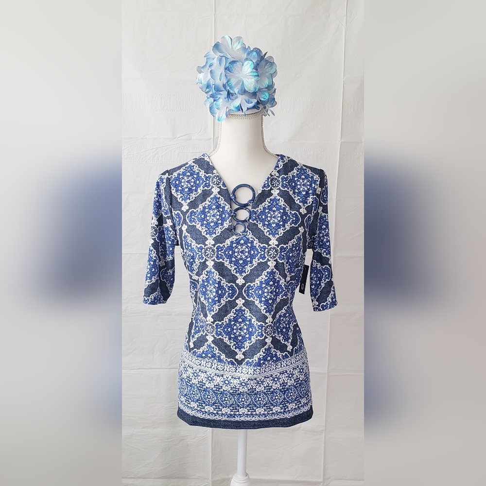 TACERA Geometric Tunic Top